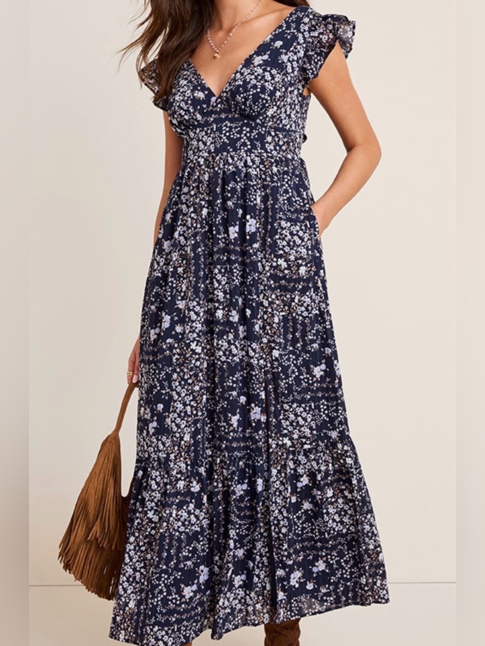 NWOT Francesca’s Floral V-Neck Maxi Dress